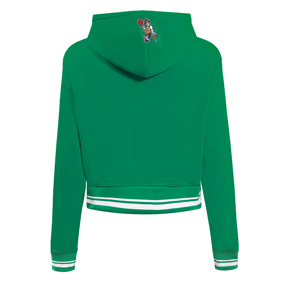 NBA BOSTON CELTICS RETRO CLASSIC WOMEN'S RIB CROPPED PULLOVER HOODIE (KELLY GREEN)