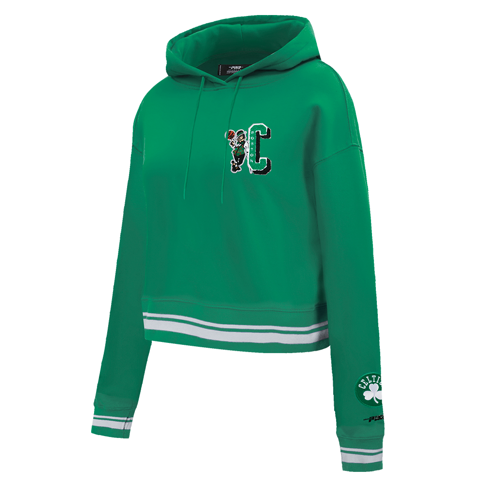 NBA BOSTON CELTICS MASHUP WOMEN'S RIB CROPPED PULLOVER HOODIE (KELLY GREEN)