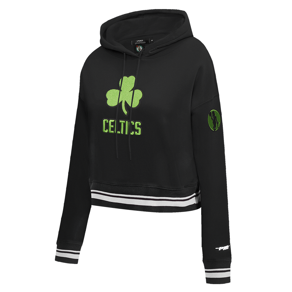 NBA BOSTON CELTICS CITY EDITION 24-25 WOMEN'S RIB FLEECE CROPPED PO HOODI (BLACK)