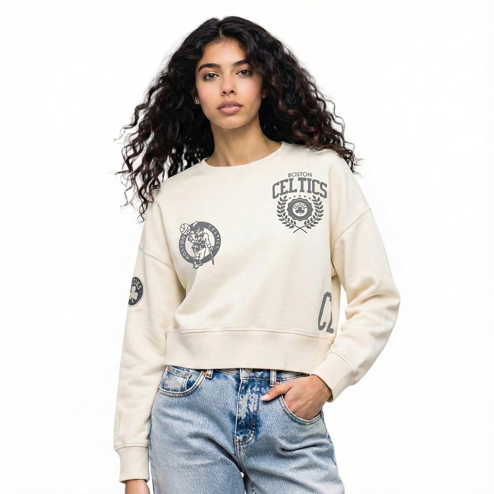 NBA BOSTON CELTICS STREET TEAM WOMEN'S FLC CREWNECK (EGGSHELL)