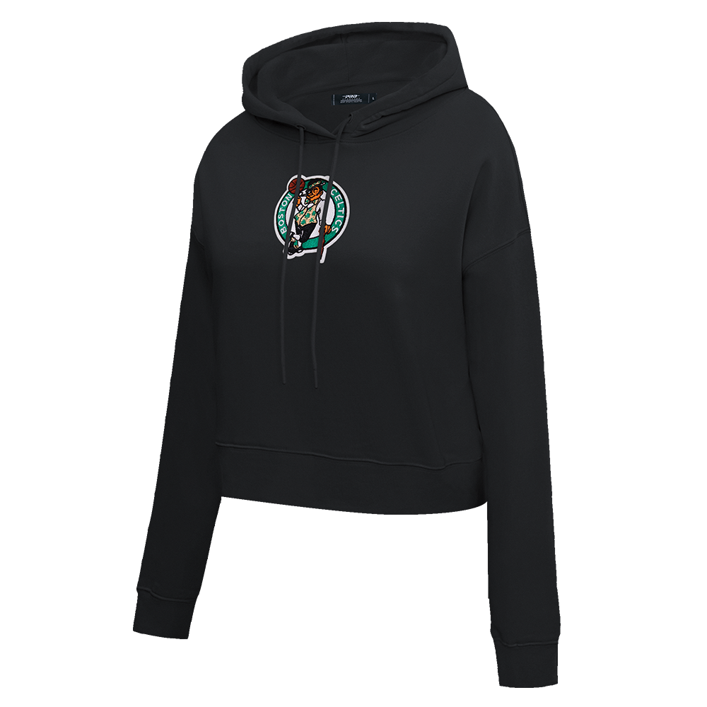 NBA BOSTON CELTICS CLASSIC WOMEN'S CROPPED PULLOVER HOODIE (BLACK)