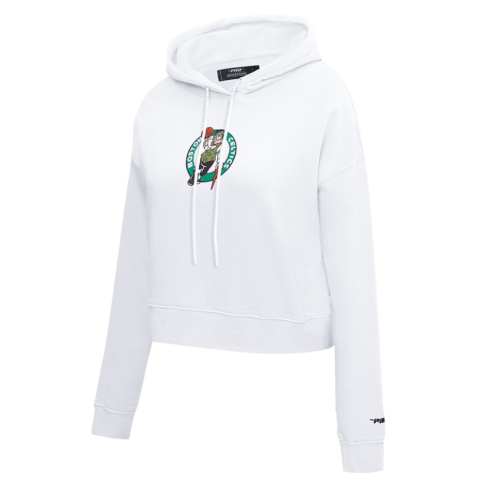 NBA BOSTON CELTICS CLASSIC WOMEN'S CROPPED PULLOVER HOODIE (WHITE)