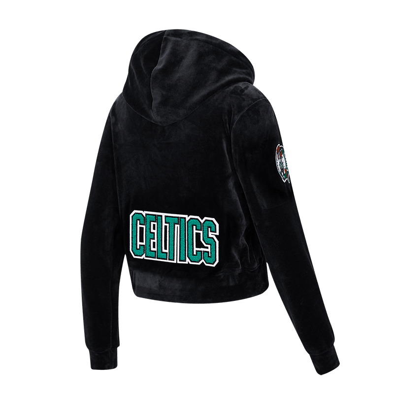 NBA BOSTON CELTICS CLASSIC WOMEN'S VELOUR FULL ZIP PULLOVER HOODIE (BLACK)