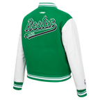NBA BOSTON CELTICS SCRIPT TAIL WOMEN'S WOOL VARSITY JACKET (KELLY GREEN/ WHITE)