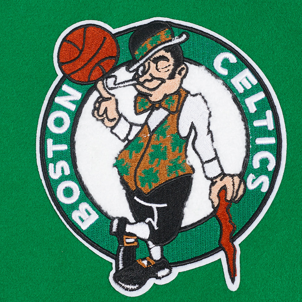 NBA BOSTON CELTICS SCRIPT TAIL WOMEN'S WOOL VARSITY JACKET (KELLY GREEN/ WHITE)