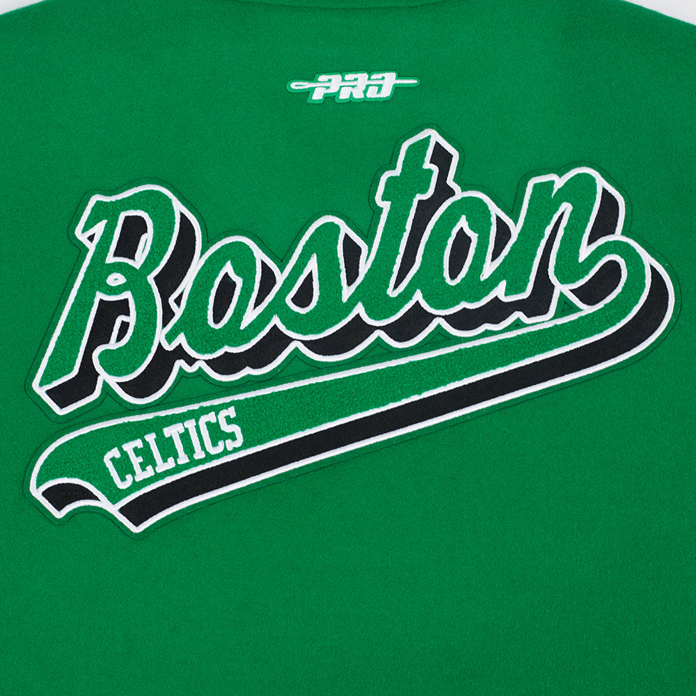 NBA BOSTON CELTICS SCRIPT TAIL WOMEN'S WOOL VARSITY JACKET (KELLY GREEN/ WHITE)
