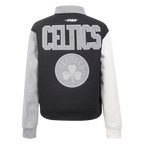 NBA BOSTON CELTICS REVERSE FRENCH TERRY WOMEN'S WOOL VARSITY JACKET (BLACK/GRAY/EGGSHELL)