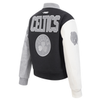 NBA BOSTON CELTICS REVERSE FRENCH TERRY WOMEN'S WOOL VARSITY JACKET (BLACK/GRAY/EGGSHELL)