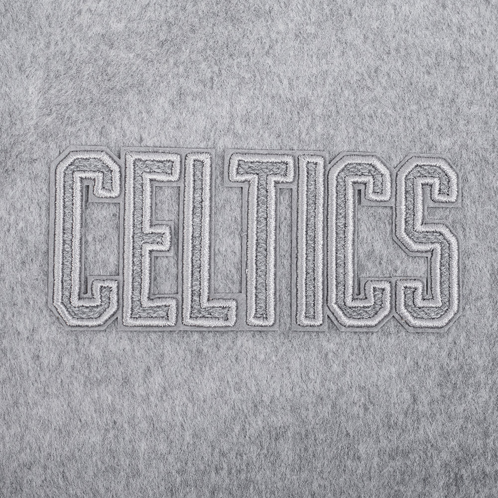 NBA BOSTON CELTICS REVERSE FRENCH TERRY WOMEN'S WOOL VARSITY JACKET (BLACK/GRAY/EGGSHELL)