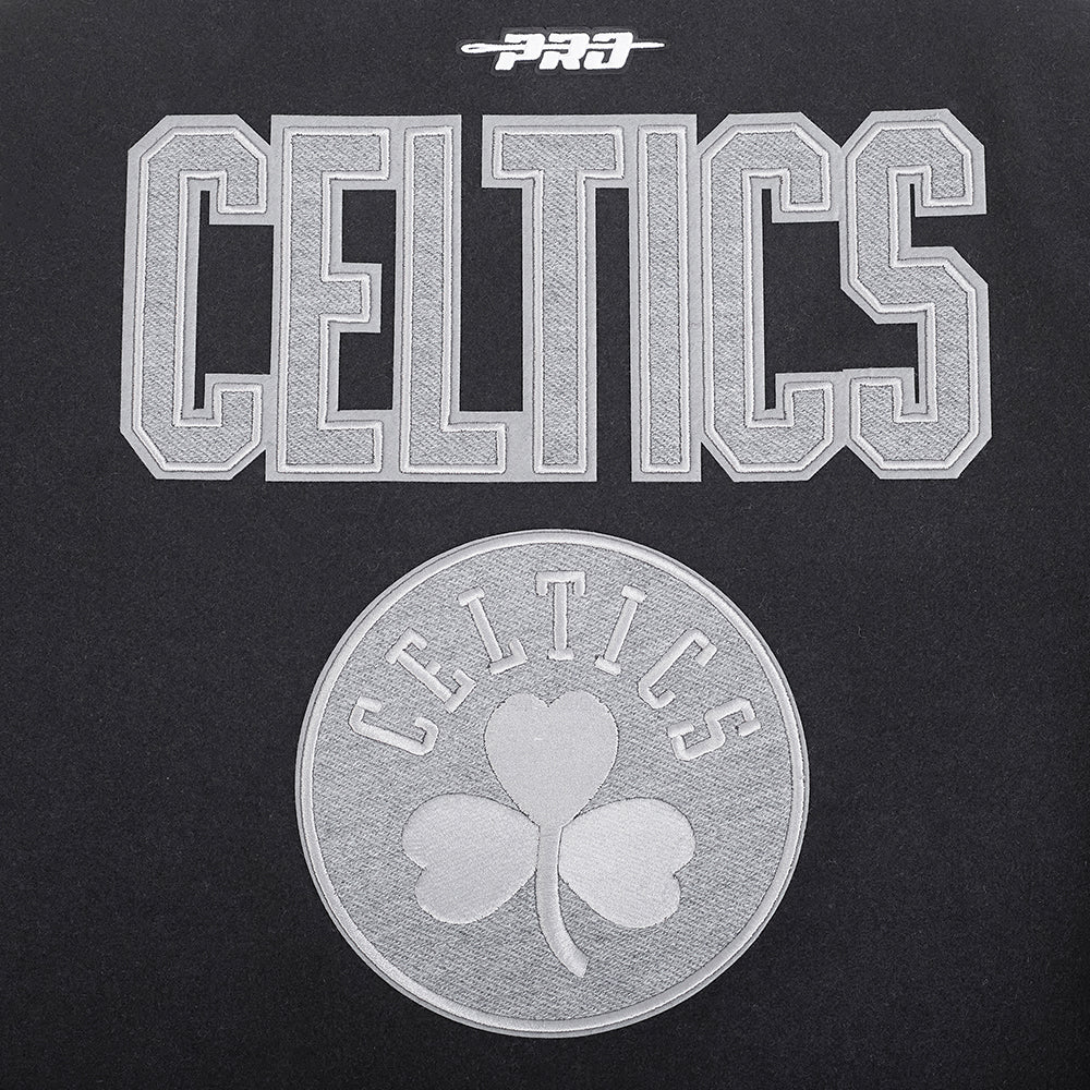 NBA BOSTON CELTICS REVERSE FRENCH TERRY WOMEN'S WOOL VARSITY JACKET (BLACK/GRAY/EGGSHELL)