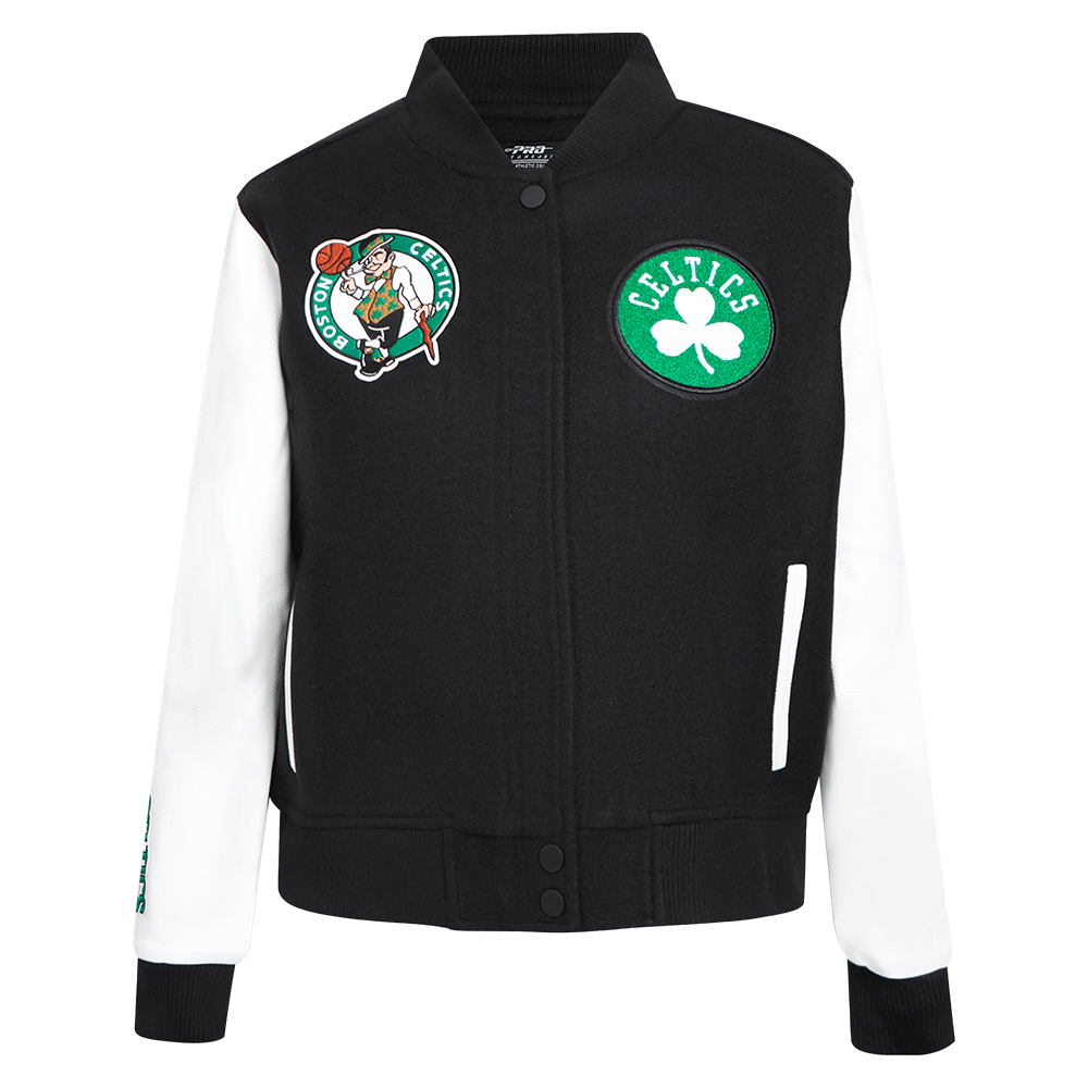 NBA BOSTON CELTICS CLASSIC BLOUSON COLLÉGIAL EN LAINE POUR FEMME (NOIR/BLANC)