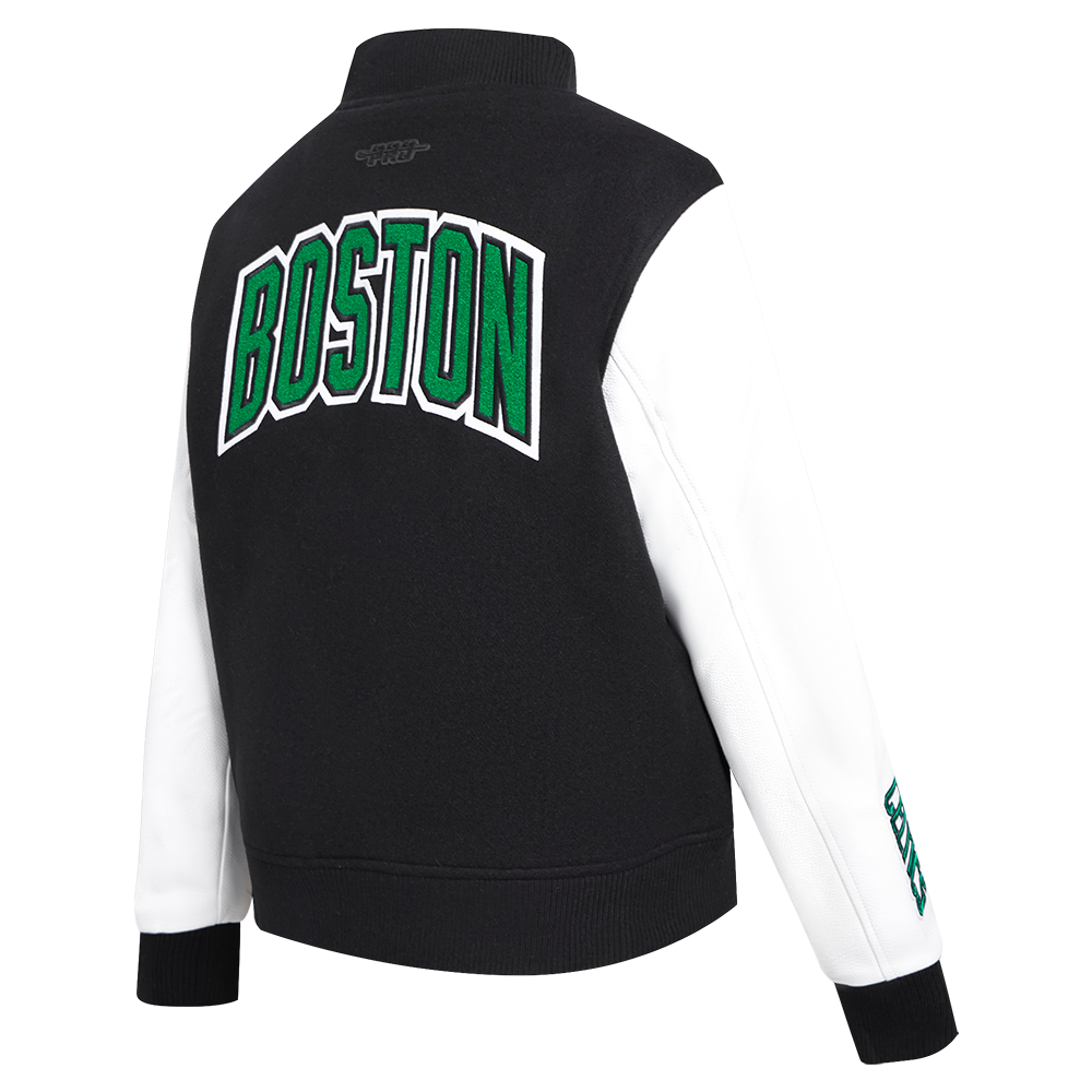 NBA BOSTON CELTICS CLASSIC BLOUSON COLLÉGIAL EN LAINE POUR FEMME (NOIR/BLANC)