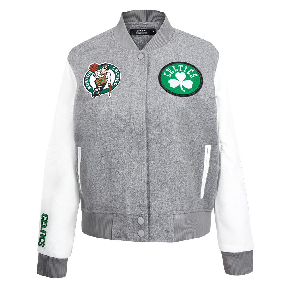 NBA BOSTON CELTICS CLASSIC WOMEN'S WOOL VARSITY JACKET (HEATHER GREY/WHITE)