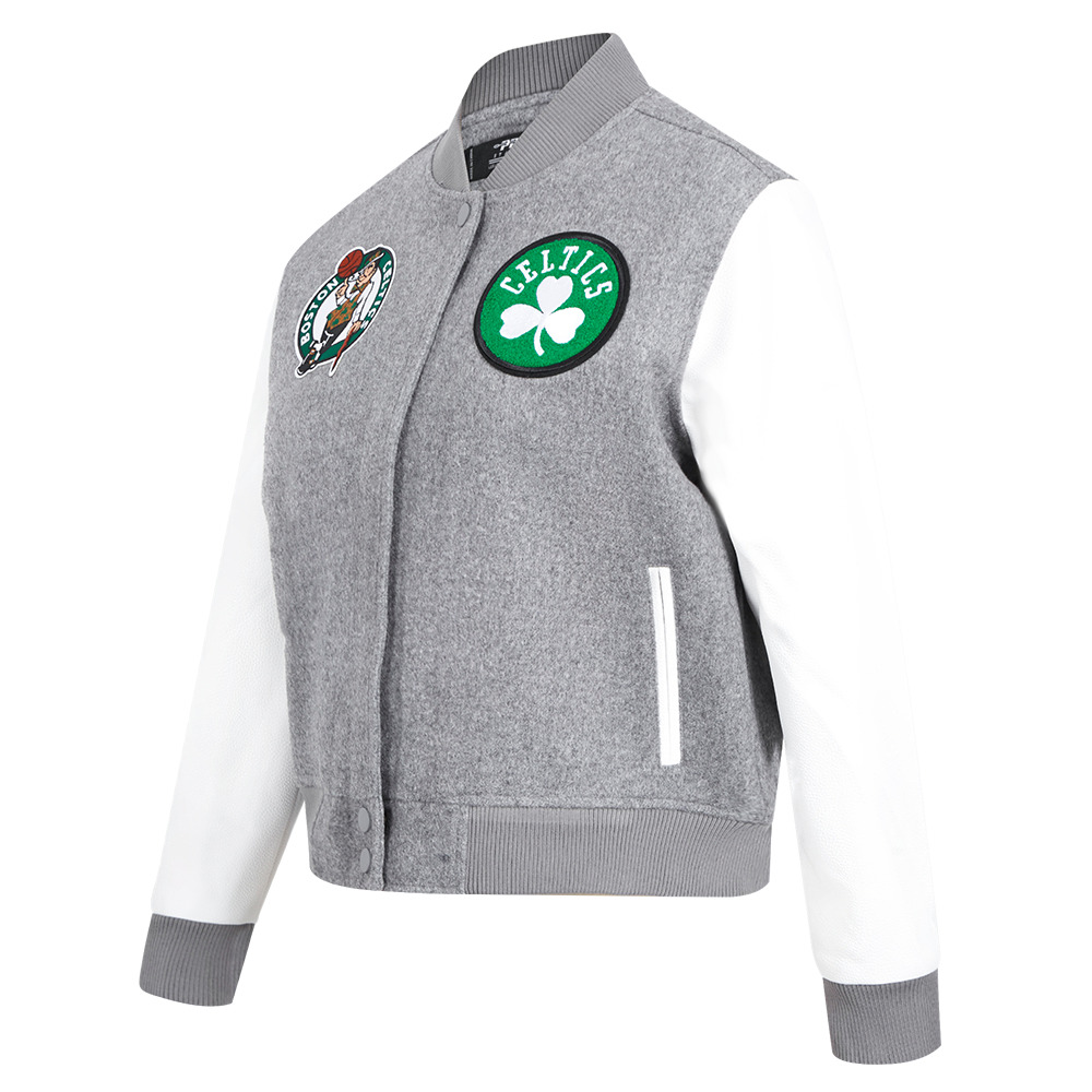 NBA BOSTON CELTICS CLASSIC WOMEN'S WOOL VARSITY JACKET (HEATHER GREY/WHITE)