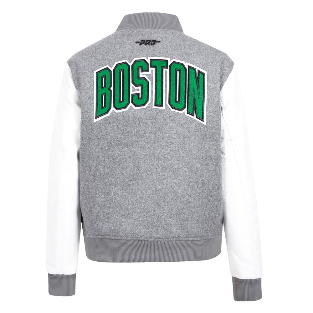 NBA BOSTON CELTICS CLASSIC WOMEN'S WOOL VARSITY JACKET (HEATHER GREY/WHITE)