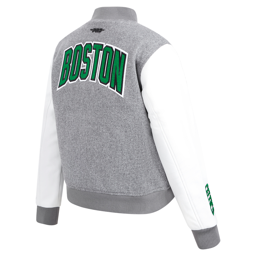 NBA BOSTON CELTICS CLASSIC WOMEN'S WOOL VARSITY JACKET (HEATHER GREY/WHITE)