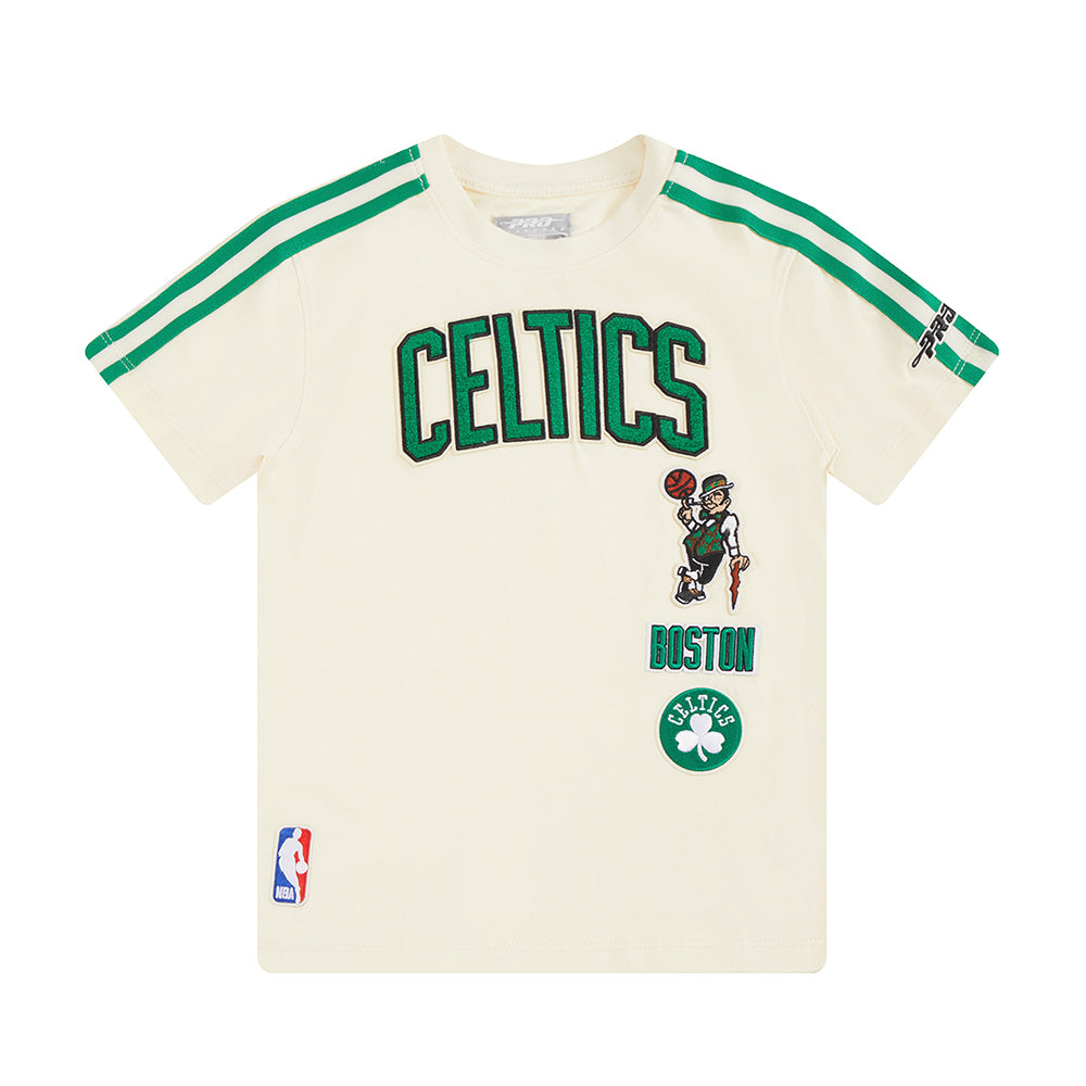 NBA BOSTON CELTICS RETRO CLASSIC T-SHIRT À BANDES À MANCHES COURTES POUR GARÇON ENFANT (COQUILLE D'ŒUF/VERT KELLY)