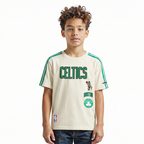 NBA BOSTON CELTICS RETRO CLASSIC T-SHIRT À BANDES À MANCHES COURTES POUR GARÇON ENFANT (COQUILLE D'ŒUF/VERT KELLY)