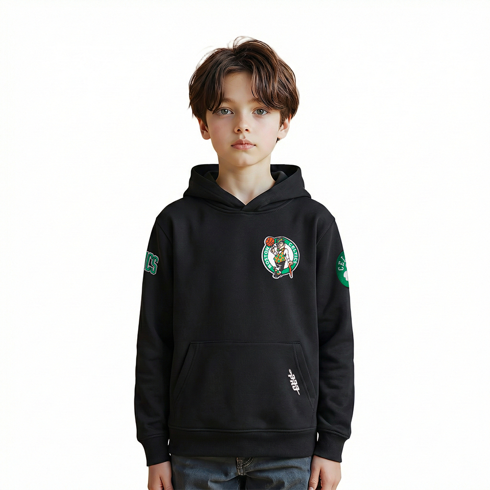 NBA BOSTON CELTICS CLASSIC LITTLE BOY'S FLEECE PULLOVER HOODIE (BLACK)