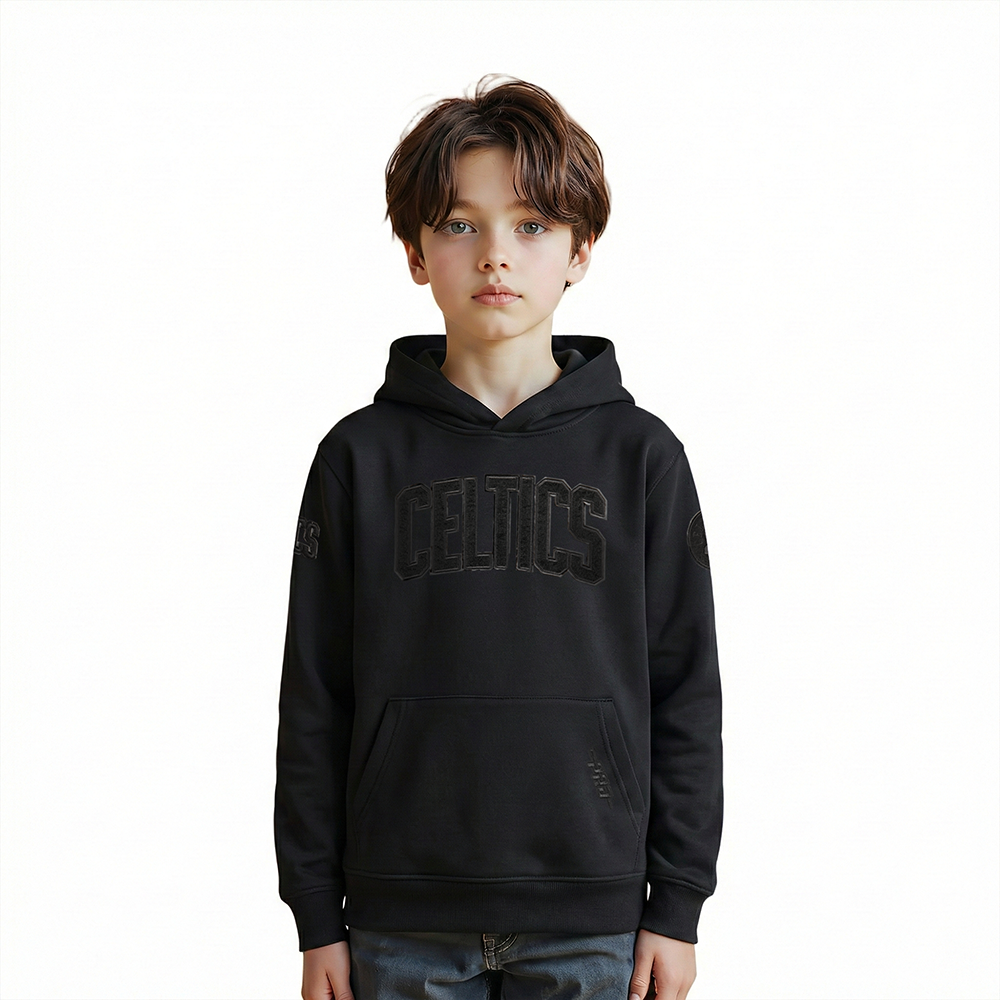 NBA BOSTON CELTICS TRIPLE BLACK LITTLE BOY'S FLEECE PULLOVER HOODIE (BLACK)