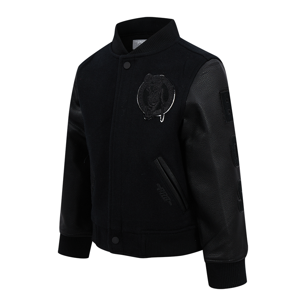 NBA BOSTON CELTICS TRIPLE BLACK LITTLE BOY'S WOOL VARSITY JACKET (JET BLACK)