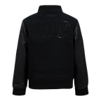 NBA BOSTON CELTICS TRIPLE BLACK LITTLE BOY'S WOOL VARSITY JACKET (JET BLACK)