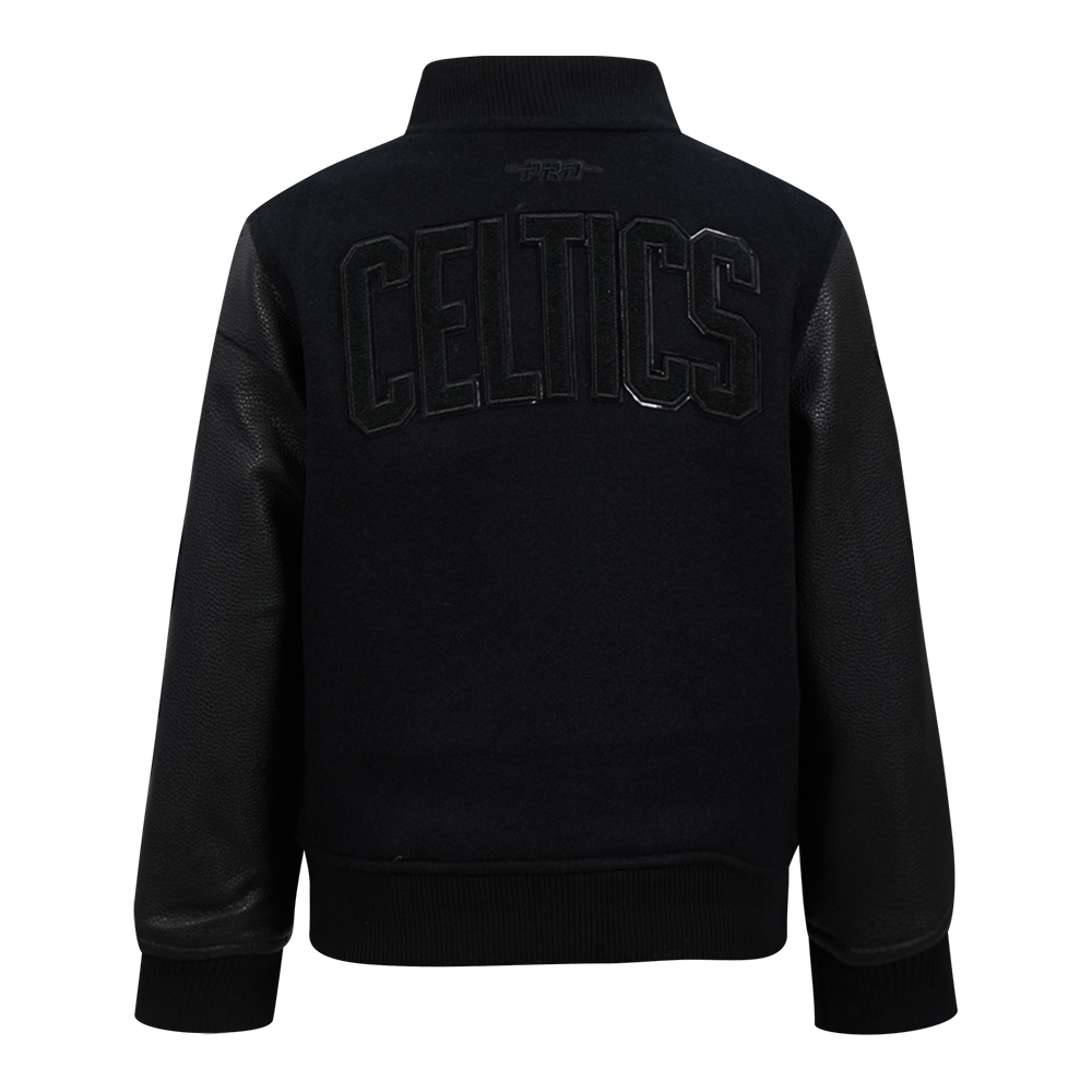NBA BOSTON CELTICS TRIPLE BLACK LITTLE BOY'S WOOL VARSITY JACKET (JET BLACK)