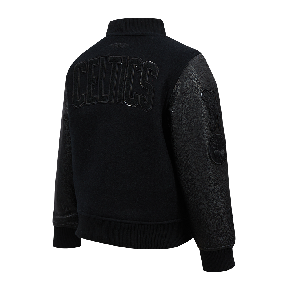 NBA BOSTON CELTICS TRIPLE BLACK LITTLE BOY'S WOOL VARSITY JACKET (JET BLACK)