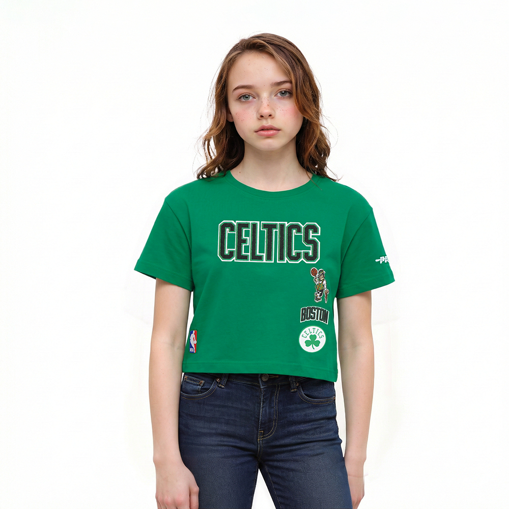 NBA BOSTON CELTICS RETRO CLASSIC T-SHIRT À COUPE CARRÉE À MANCHES COURTES POUR FILLE ENFANT (VERT KELLY)