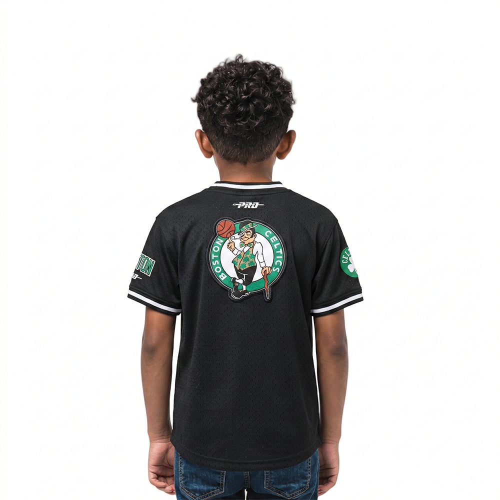 NBA BOSTON CELTICS CLASSIC T-SHIRT EN FILET À MANCHES COURTES POUR GARÇON BAMBIN (NOIR)