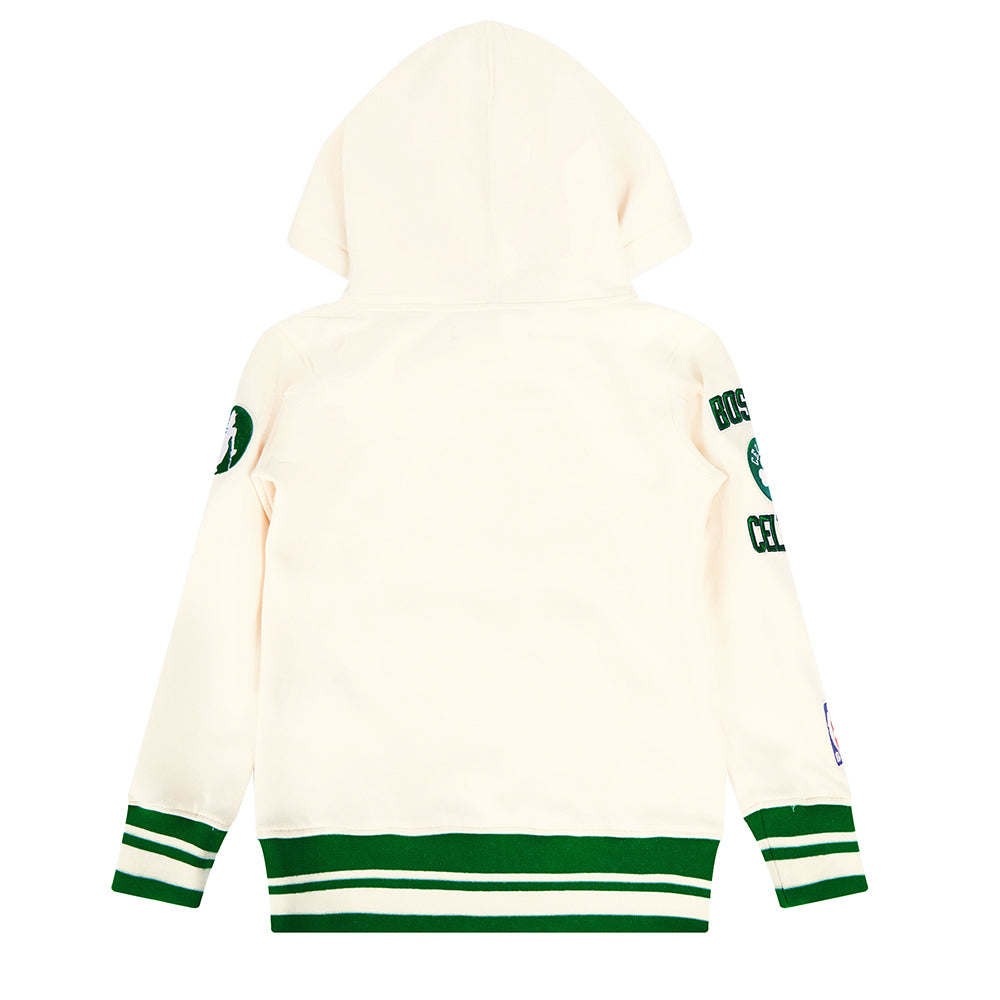 NBA BOSTON CELTICS RETRO CLASSIC CHANDAIL À CAPUCHON EN MOLLETON CÔTELÉ POUR GARÇON BAMBIN (COQUILLE D'ŒUF/VERT KELLY)