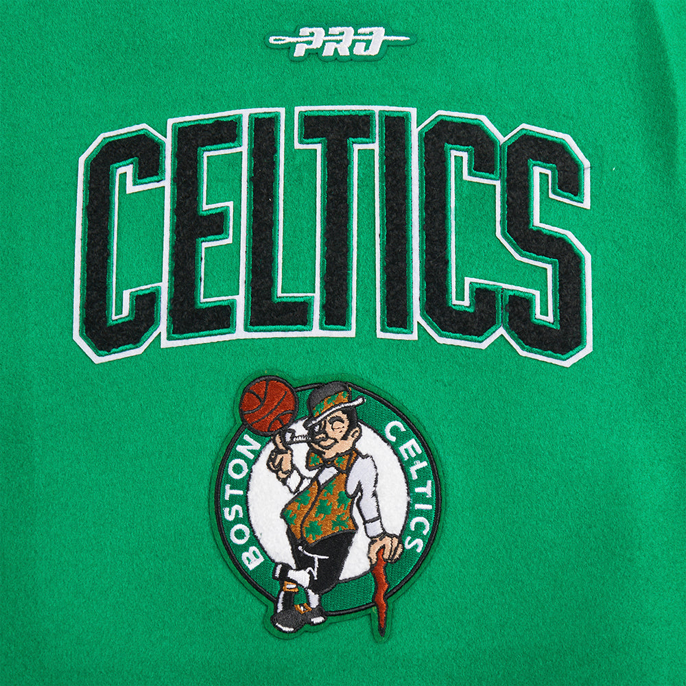 NBA BOSTON CELTICS RETRO CLASSIC BLOUSON COLLÉGIAL EN LAINE À BORDS CÔTELÉS POUR GARÇON BAMBIN (VERT KELLY/BLANC)