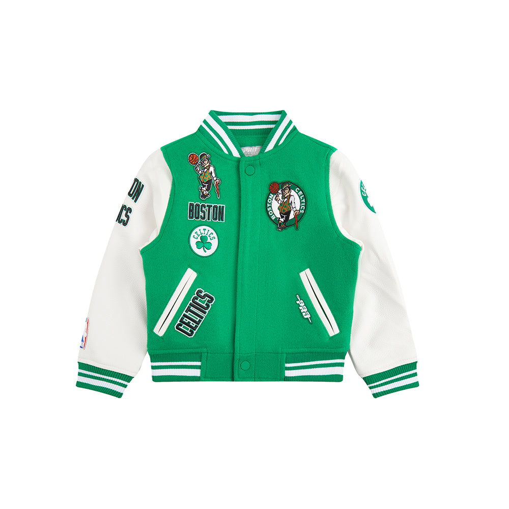 NBA BOSTON CELTICS RETRO CLASSIC BLOUSON COLLÉGIAL EN LAINE À BORDS CÔTELÉS POUR GARÇON BAMBIN (VERT KELLY/BLANC)