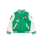NBA BOSTON CELTICS RETRO CLASSIC BLOUSON COLLÉGIAL EN LAINE À BORDS CÔTELÉS POUR GARÇON BAMBIN (VERT KELLY/BLANC)