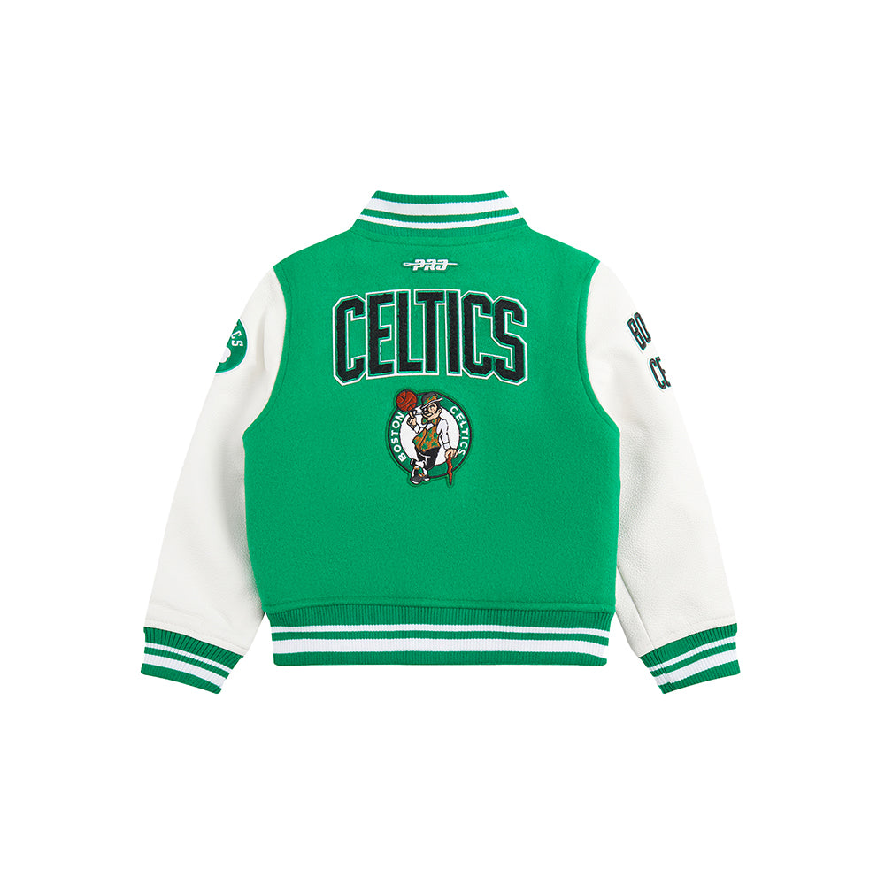 NBA BOSTON CELTICS RETRO CLASSIC BLOUSON COLLÉGIAL EN LAINE À BORDS CÔTELÉS POUR GARÇON BAMBIN (VERT KELLY/BLANC)