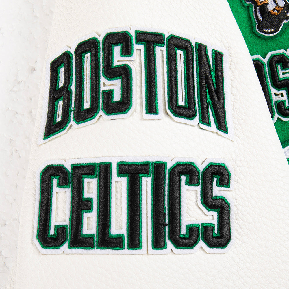 NBA BOSTON CELTICS RETRO CLASSIC BLOUSON COLLÉGIAL EN LAINE À BORDS CÔTELÉS POUR GARÇON BAMBIN (VERT KELLY/BLANC)
