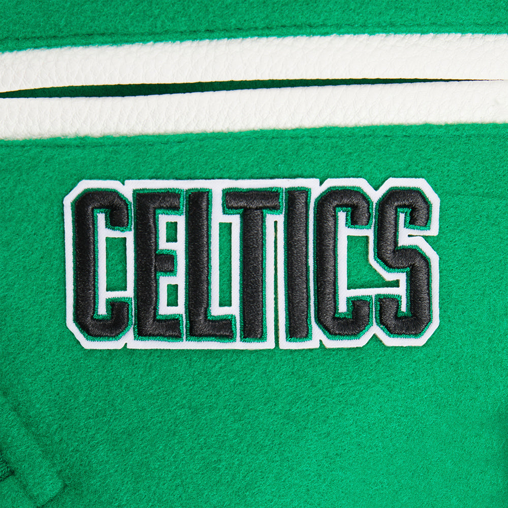 NBA BOSTON CELTICS RETRO CLASSIC BLOUSON COLLÉGIAL EN LAINE À BORDS CÔTELÉS POUR GARÇON BAMBIN (VERT KELLY/BLANC)