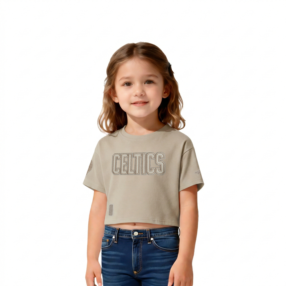 NBA BOSTON CELTICS NEUTRAL T-SHIRT À MANCHES COURTES ET À COUPE CARRÉE POUR FILLE BAMBIN (TAUPE)