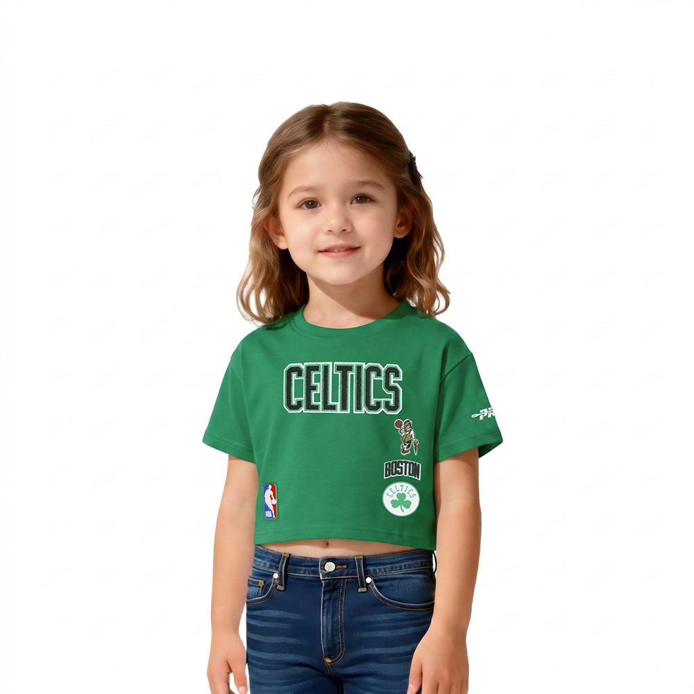 NBA BOSTON CELTICS RETRO CLASSIC T-SHIRT À COUPE CARRÉE À MANCHES COURTES POUR FILLE BAMBIN (VERT KELLY)