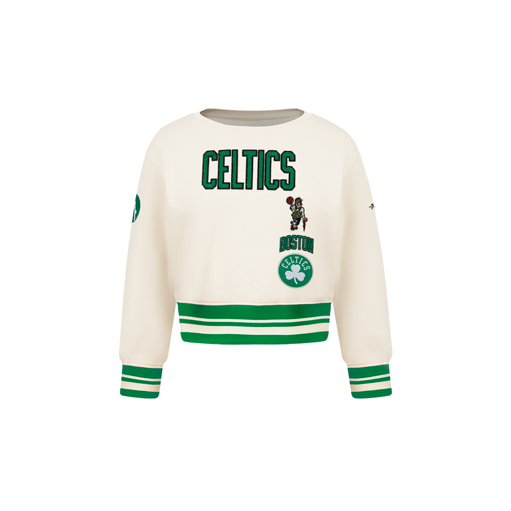 NBA BOSTON CELTICS RETRO CLASSIC CHANDAIL À COL ROND EN MOLLETON CÔTELÉ POUR FILLE BAMBIN (COQUILLE D'ŒUF/VERT KELLY)