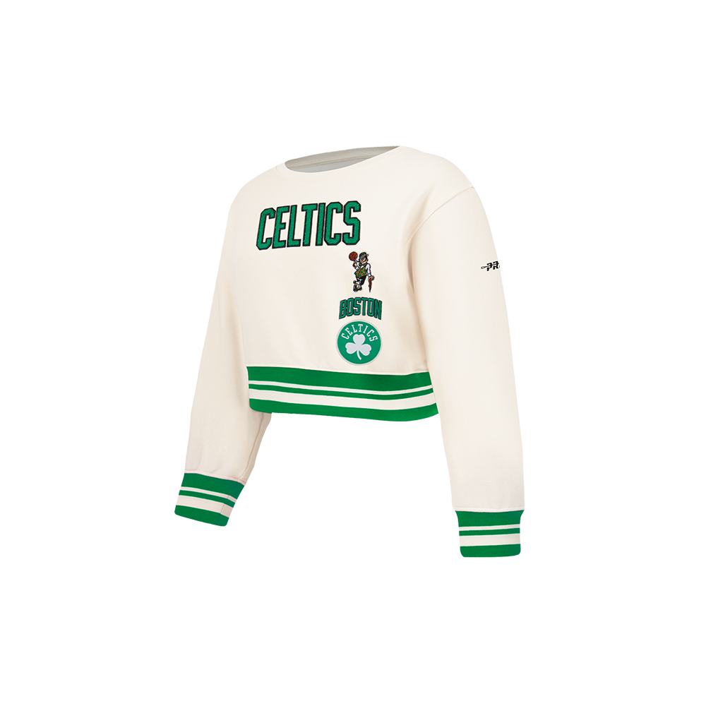 NBA BOSTON CELTICS RETRO CLASSIC CHANDAIL À COL ROND EN MOLLETON CÔTELÉ POUR FILLE BAMBIN (COQUILLE D'ŒUF/VERT KELLY)
