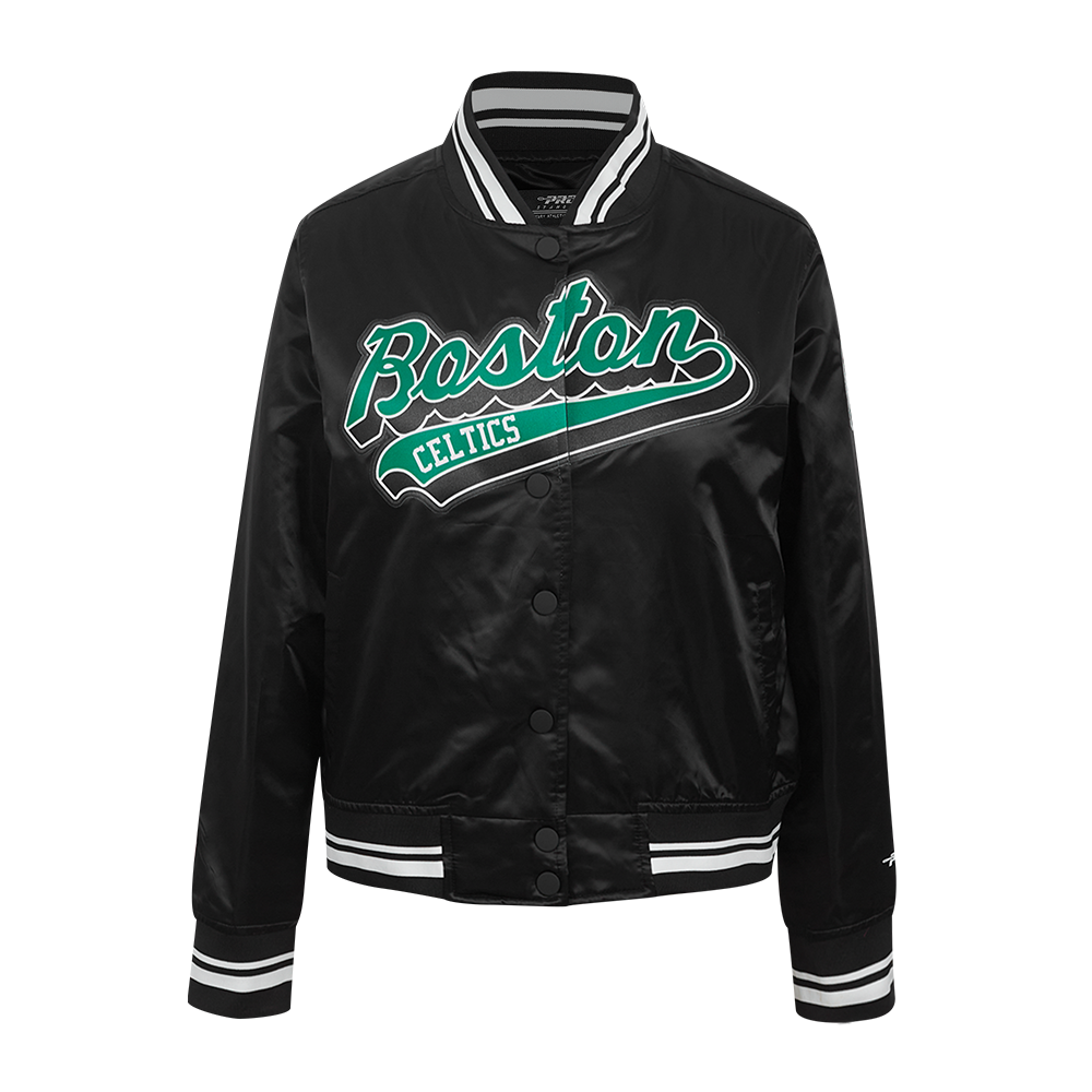 NBA BOSTON CELTICS SCRIPT TAIL WOMEN'S SATIN JACKET (BLACK)