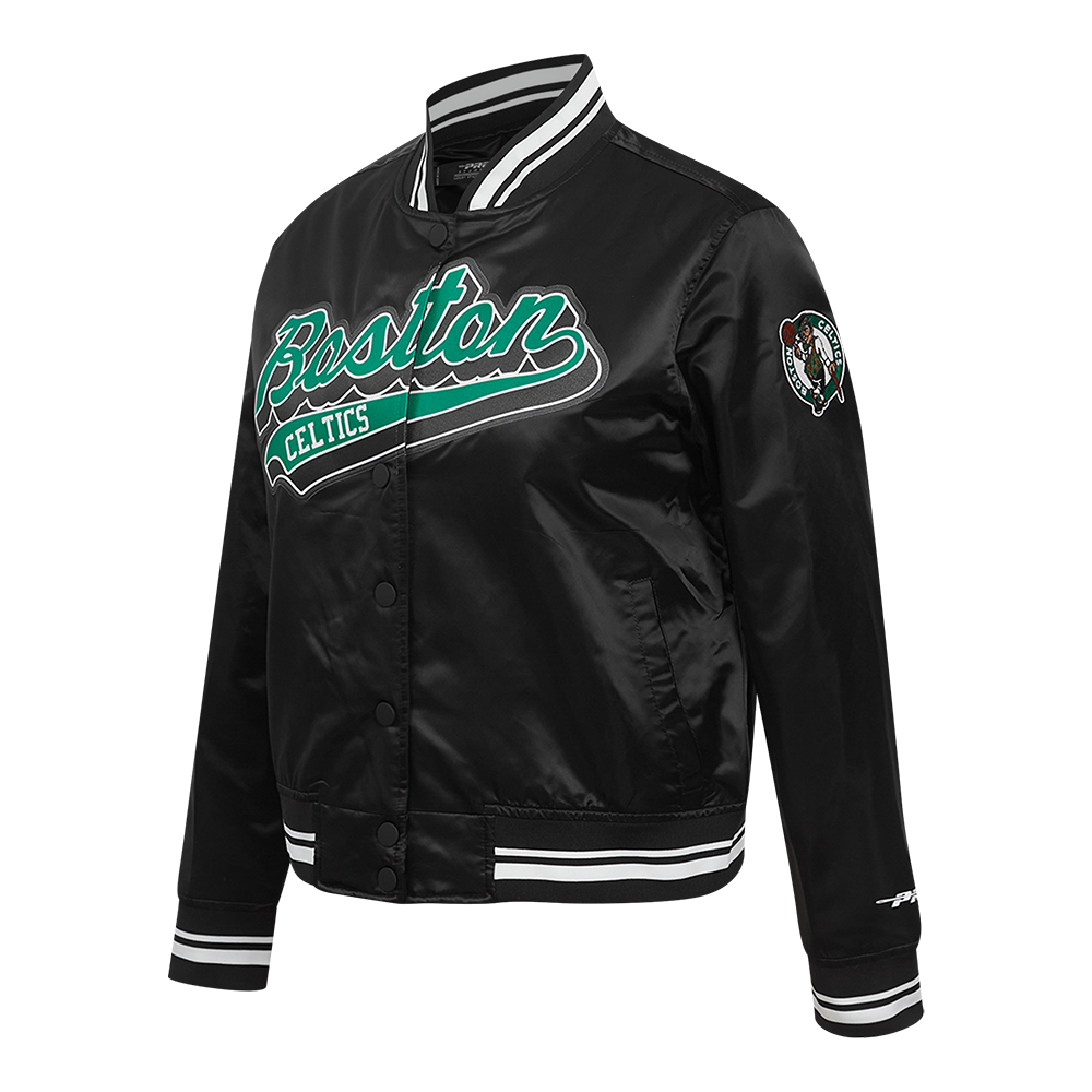 NBA BOSTON CELTICS SCRIPT TAIL WOMEN'S SATIN JACKET (BLACK)