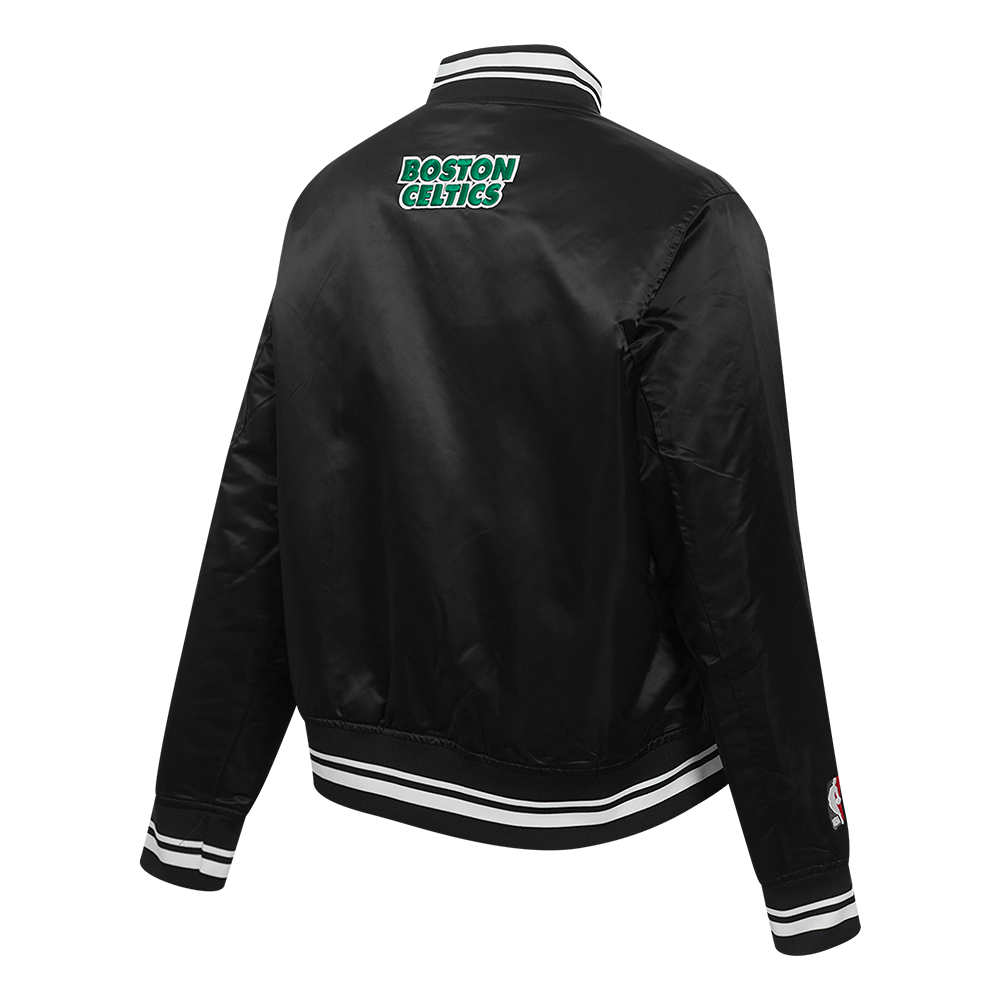 NBA BOSTON CELTICS SCRIPT TAIL WOMEN'S SATIN JACKET (BLACK)
