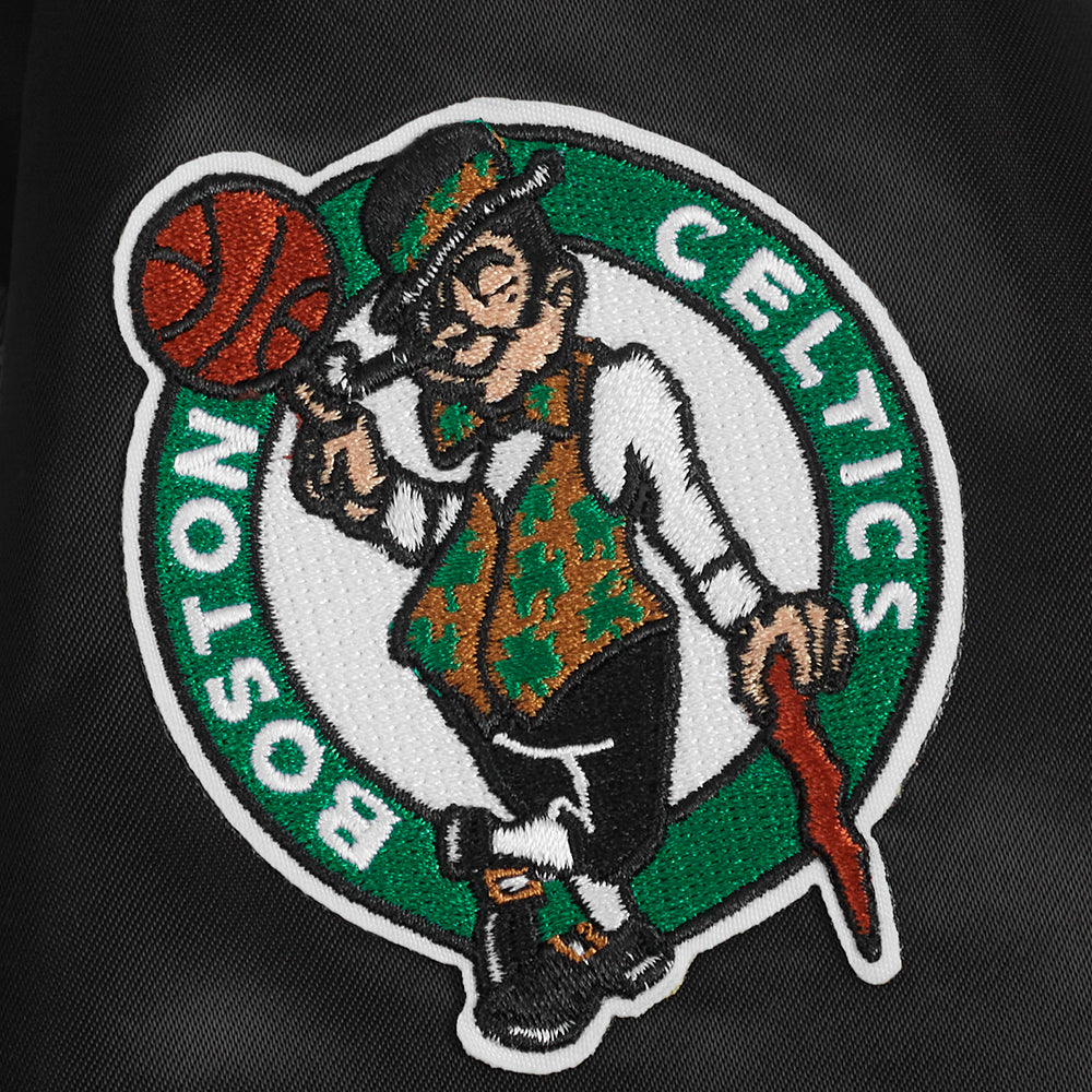 NBA BOSTON CELTICS SCRIPT TAIL WOMEN'S SATIN JACKET (BLACK)