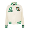 NBA BOSTON CELTICS RETRO CLASSIC WOMEN'S RIB SATIN JACKET (EGGSHELL/ KELLY GREEN)