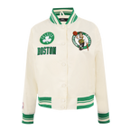 NBA BOSTON CELTICS RETRO CLASSIC WOMEN'S RIB SATIN JACKET (EGGSHELL/ KELLY GREEN)