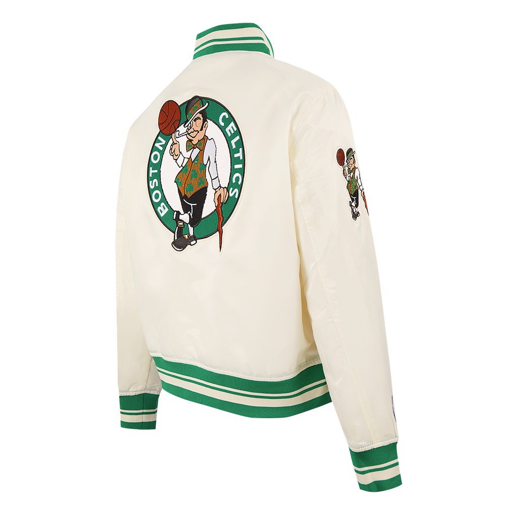 NBA BOSTON CELTICS RETRO CLASSIC WOMEN'S RIB SATIN JACKET (EGGSHELL/ KELLY GREEN)