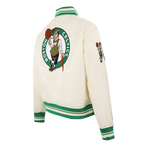 NBA BOSTON CELTICS RETRO CLASSIC WOMEN'S RIB SATIN JACKET (EGGSHELL/ KELLY GREEN)