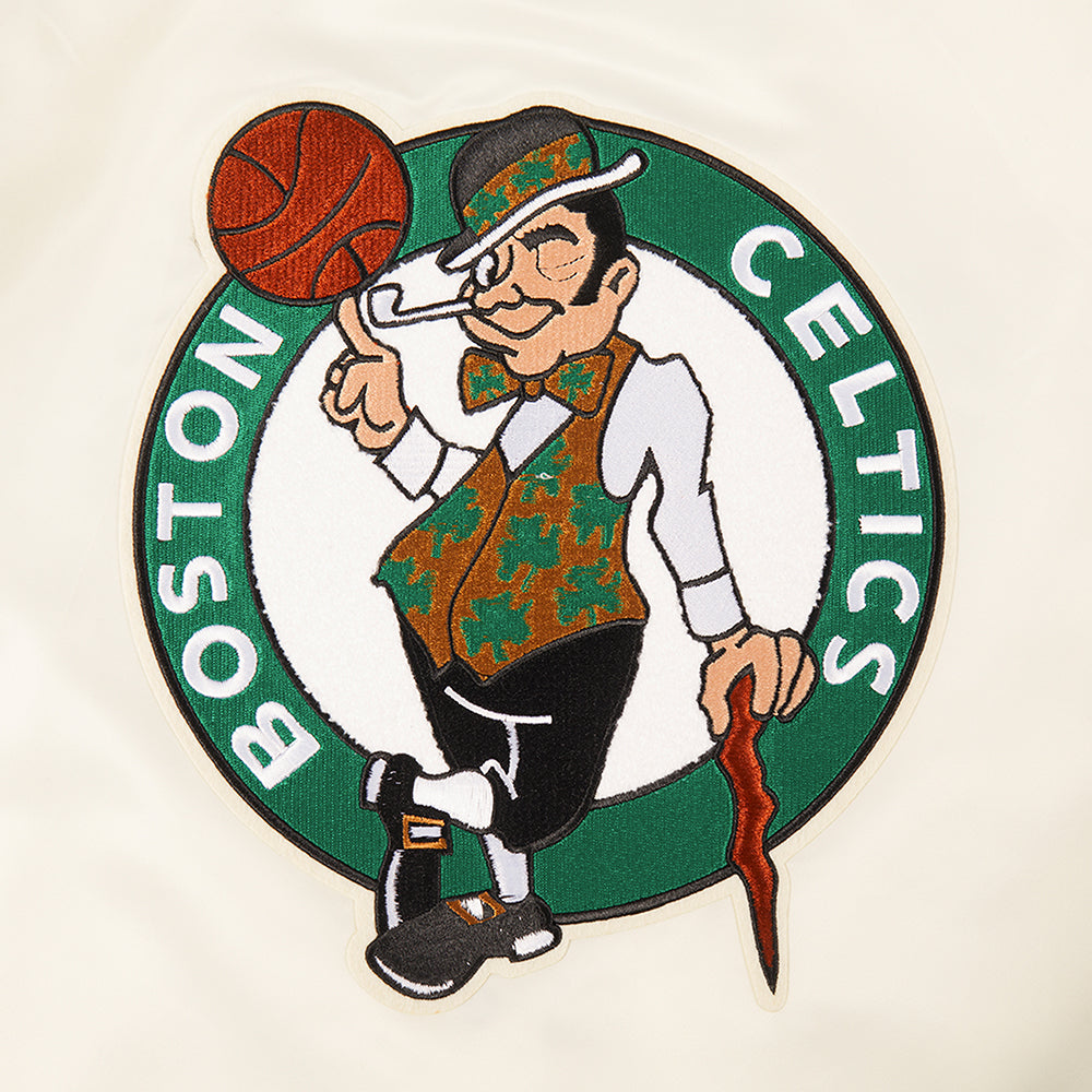 NBA BOSTON CELTICS RETRO CLASSIC WOMEN'S RIB SATIN JACKET (EGGSHELL/ KELLY GREEN)